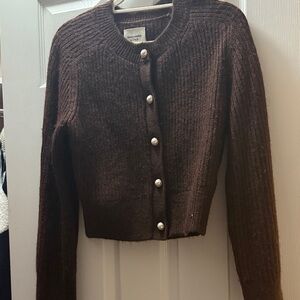 Abercrombie & Fitch Brown Cardigan with Pearl Buttons